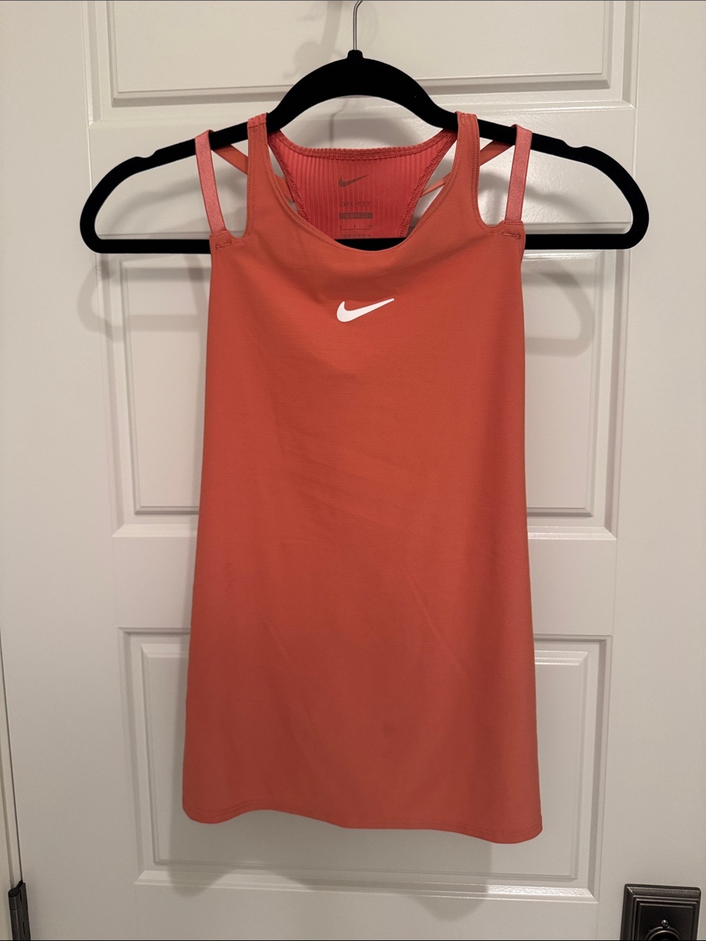 Nike Women’s Coral-Orange Dual Strap Tank with White Swoosh